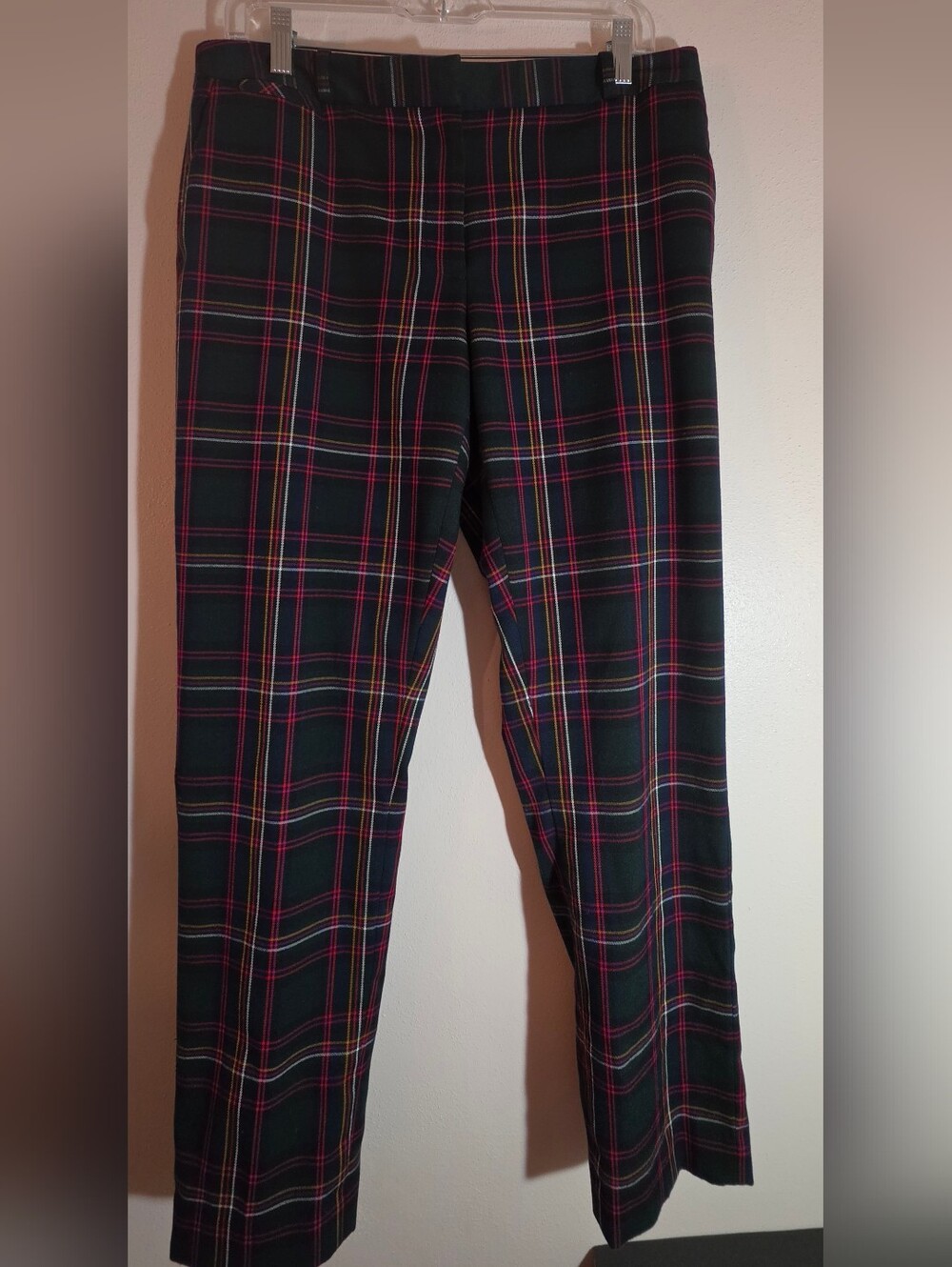 Tommy Hilfiger Black Plaid Cropped Pants with Red & Yellow Stripes